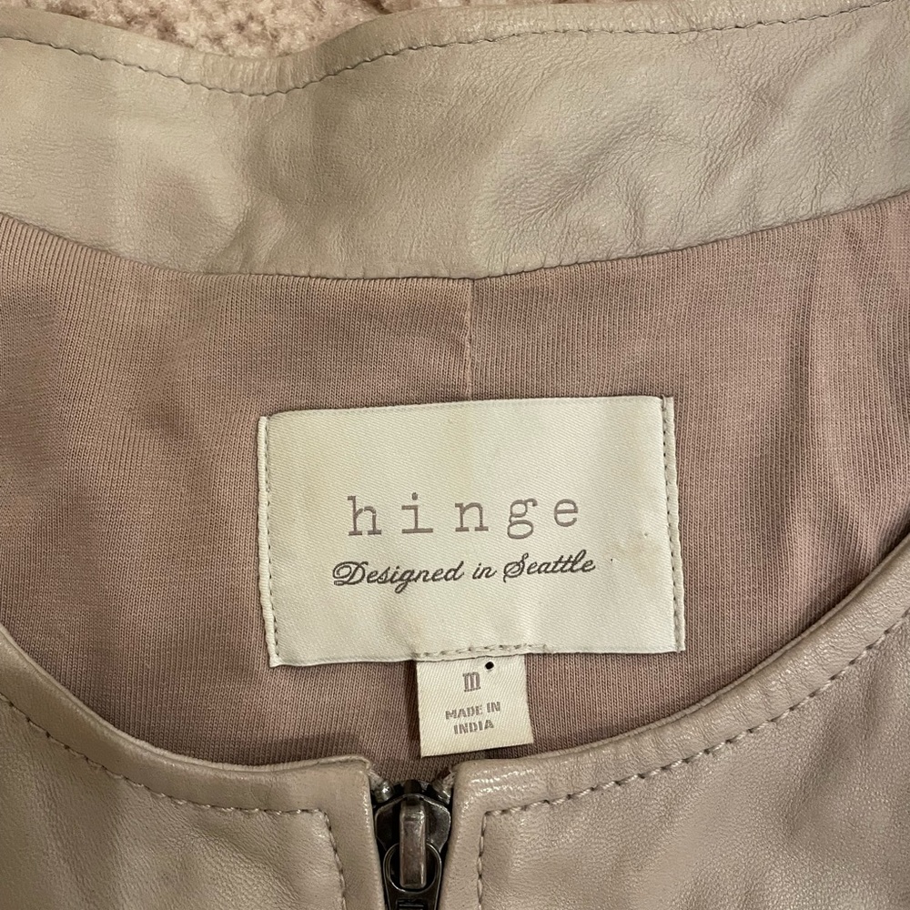 Hinge Beige Soft Leather Fall Jacket, Size Medium… - image 6